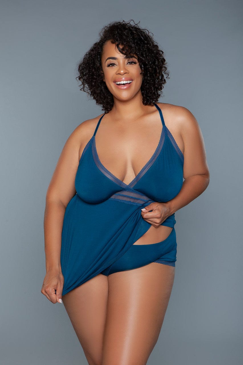 Geovan Eyelet Lace Lingerie Set Deep Royal