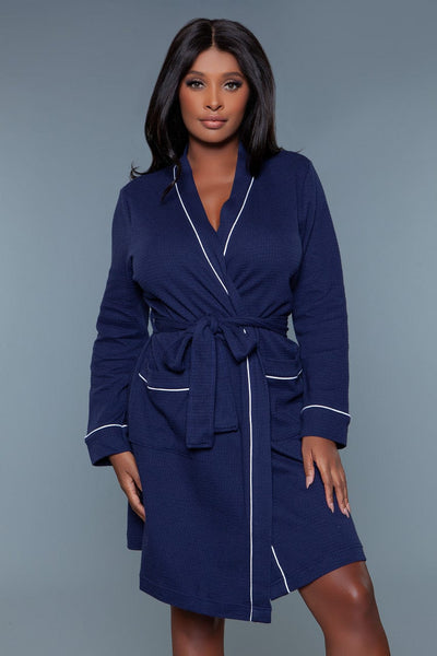Geovan Waffle Self Tie Robe Navy