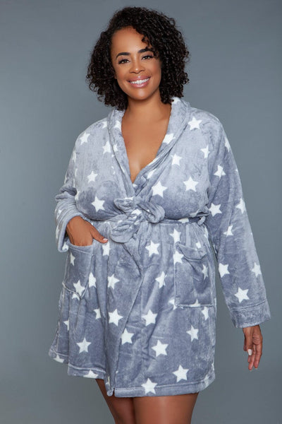 Geovan Plush Robe Dark Grey White