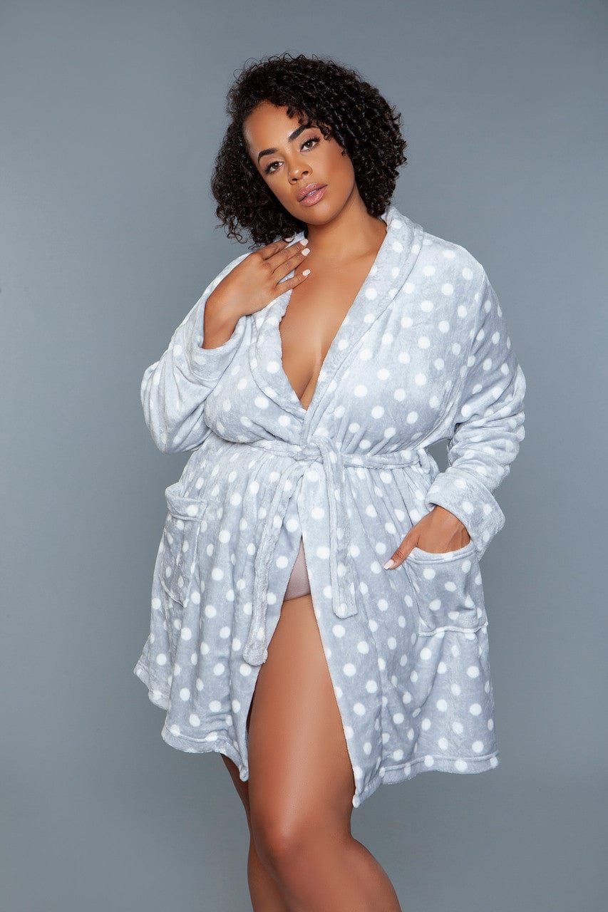 Geovan Plush Robe Grey White