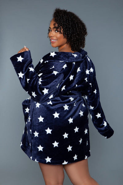 Geovan Plush Robe Navy White