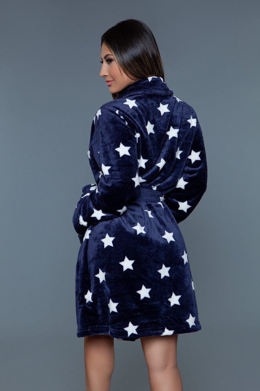Geovan Plush Robe Navy White